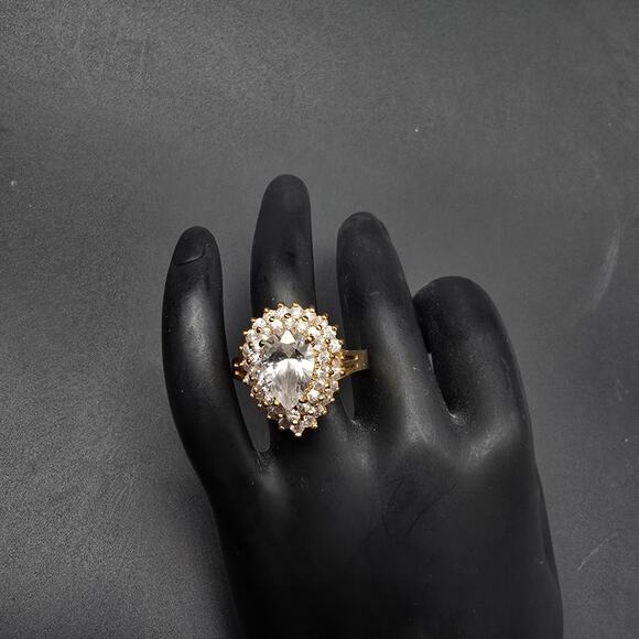 Pear Cut CZ Ring 14K Gold Plated Size 10.75 Lind 14K HGE Layered - Picture 14 of 14